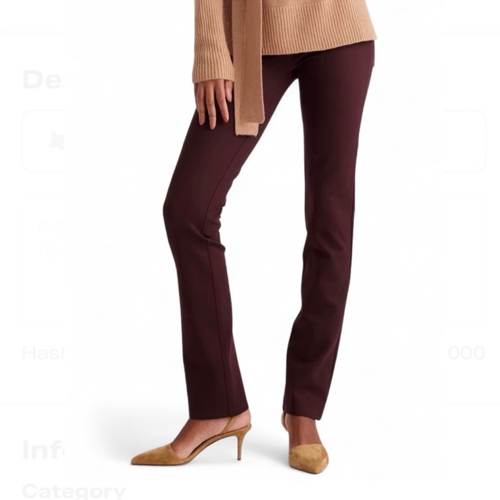 NWT Quince Ultra-Stretch Ponte Straight-Leg Pants Burgundy Red S/28 28” inseam